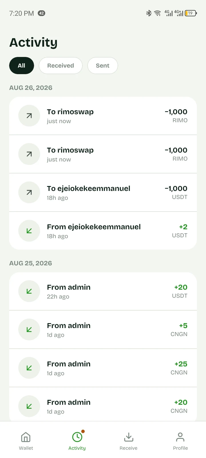 Rimoswap activity in light mode