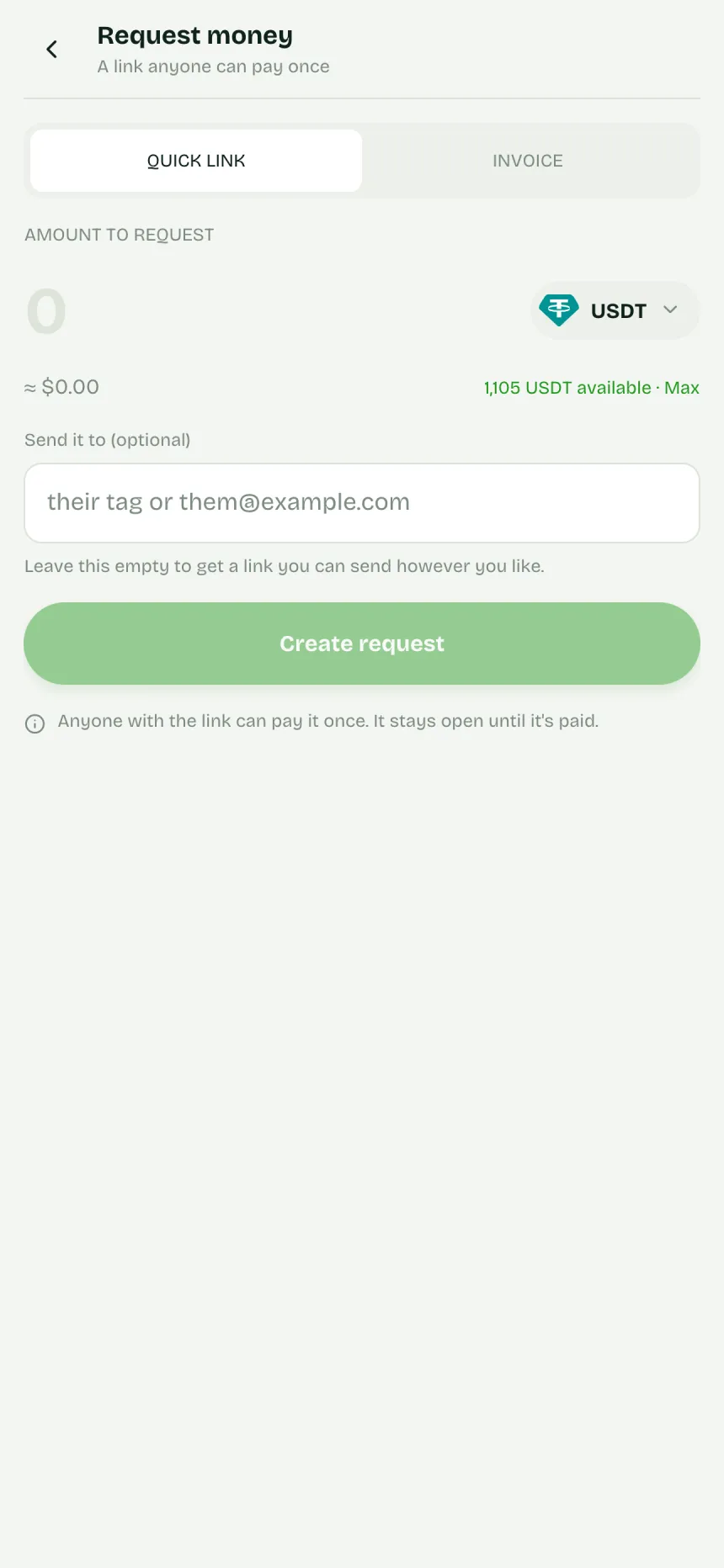 Request money: quick link or invoice