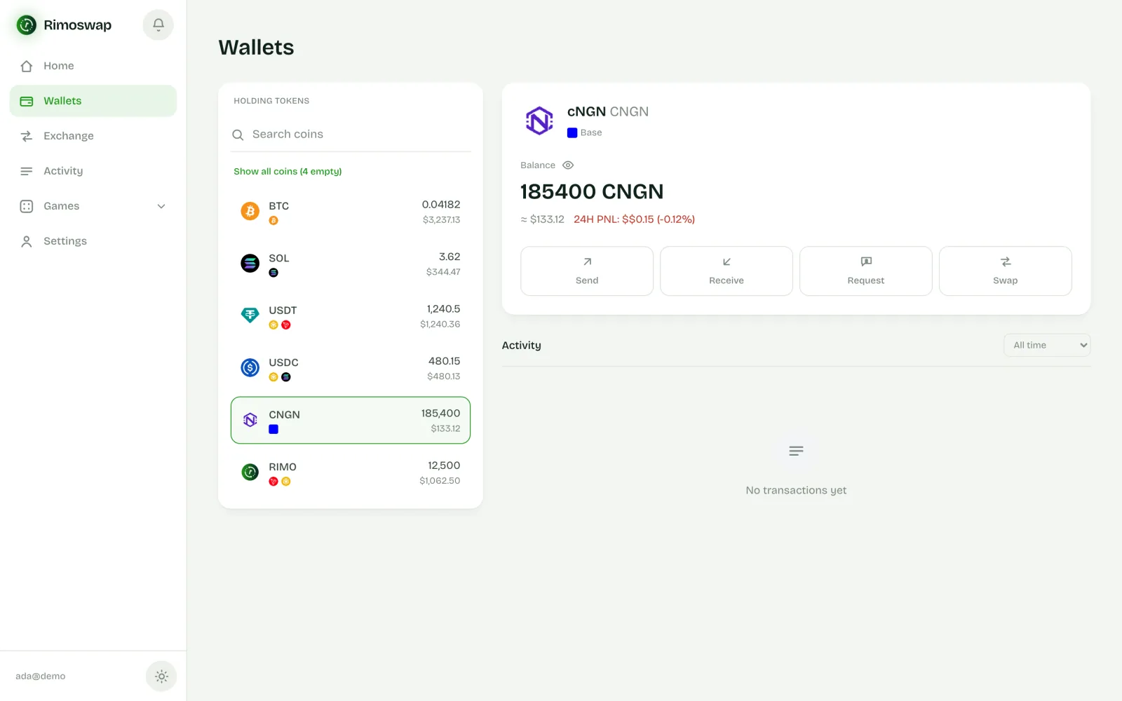 Rimoswap Wallet on desktop