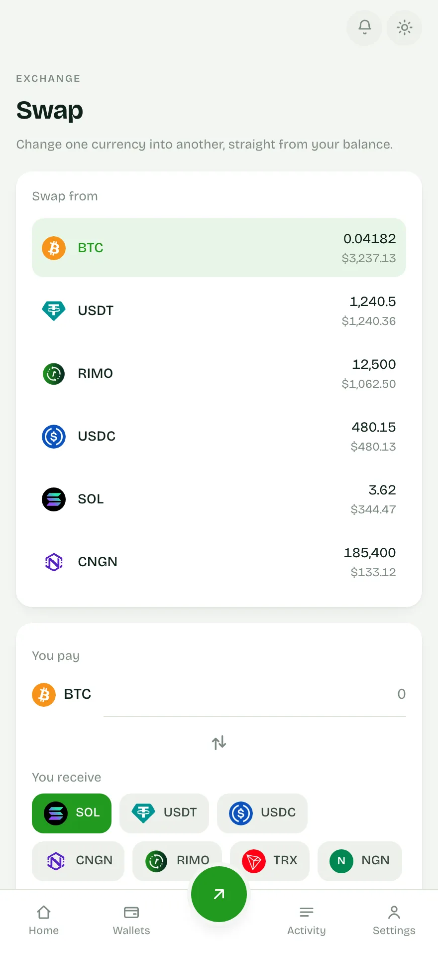 Rimoswap Exchange in light mode