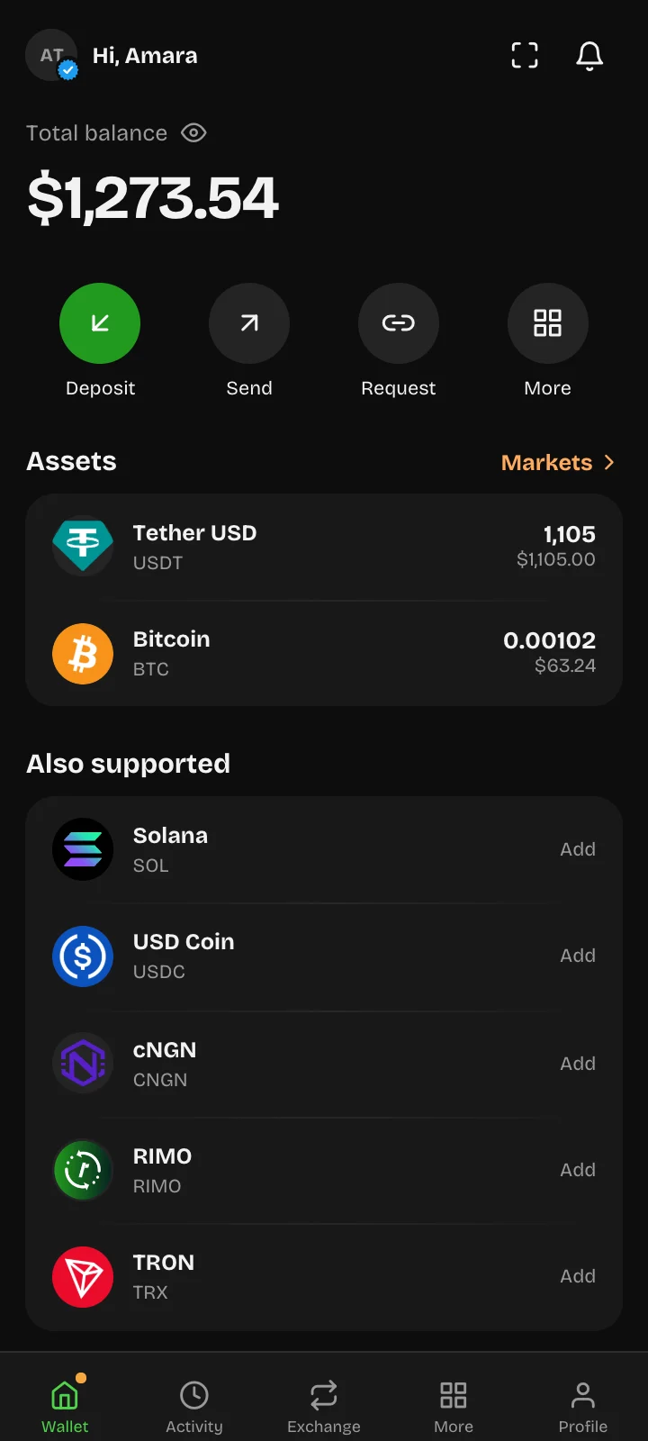 Rimoswap wallet in light mode